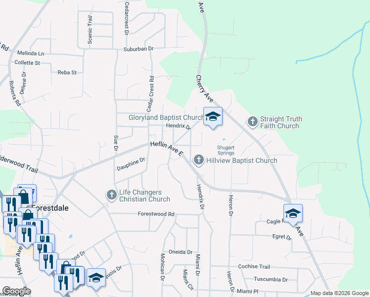 map of restaurants, bars, coffee shops, grocery stores, and more near 759 Hopkins Drive in Birmingham