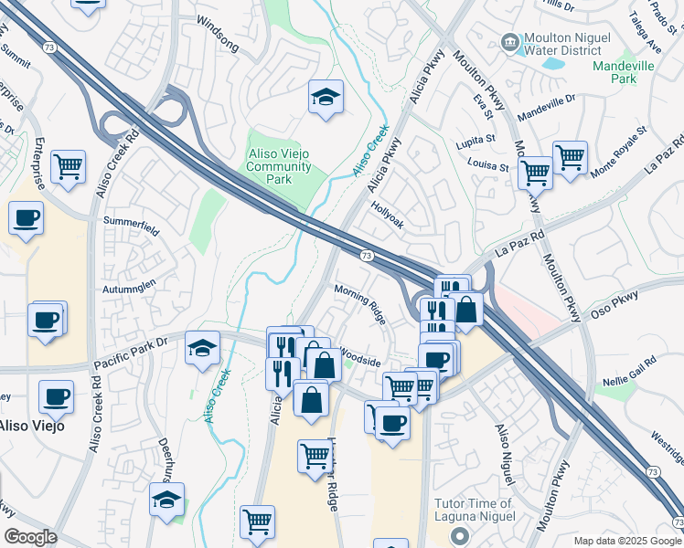 map of restaurants, bars, coffee shops, grocery stores, and more near 57 Abbeywood Lane in Aliso Viejo