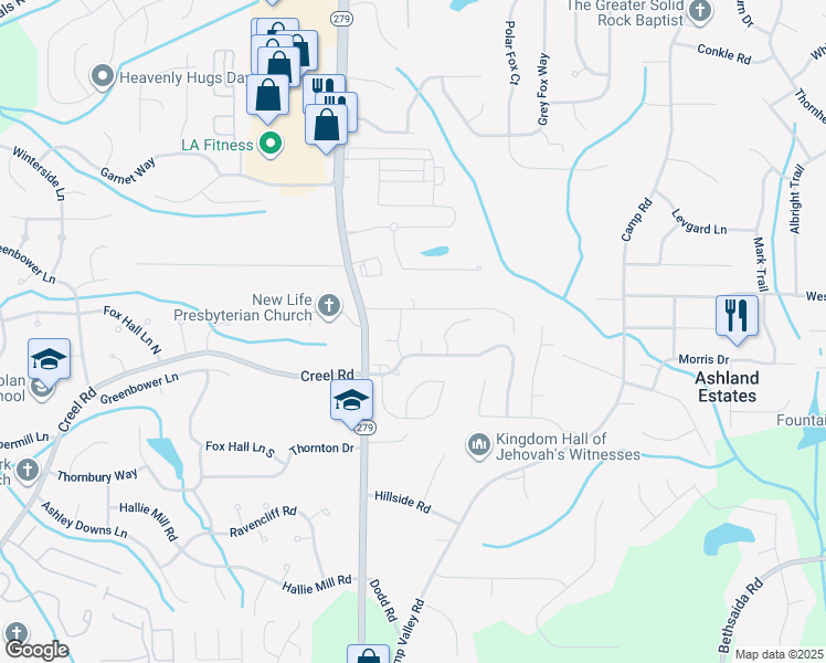 map of restaurants, bars, coffee shops, grocery stores, and more near 205 Armas Pl in College Park