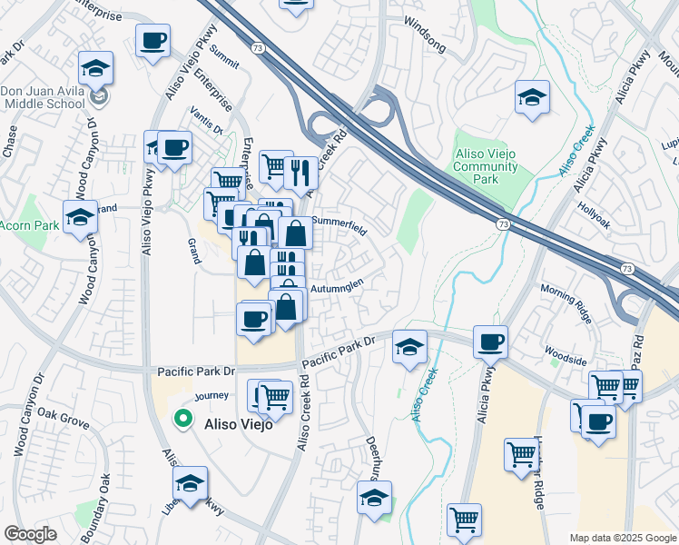 map of restaurants, bars, coffee shops, grocery stores, and more near 38 Fuchsia in Aliso Viejo