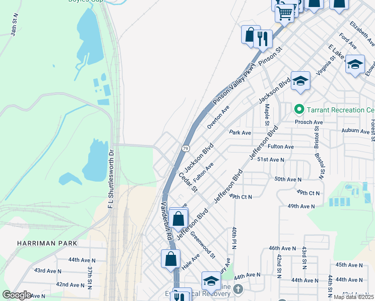 map of restaurants, bars, coffee shops, grocery stores, and more near 1117 Alabama Street in Birmingham