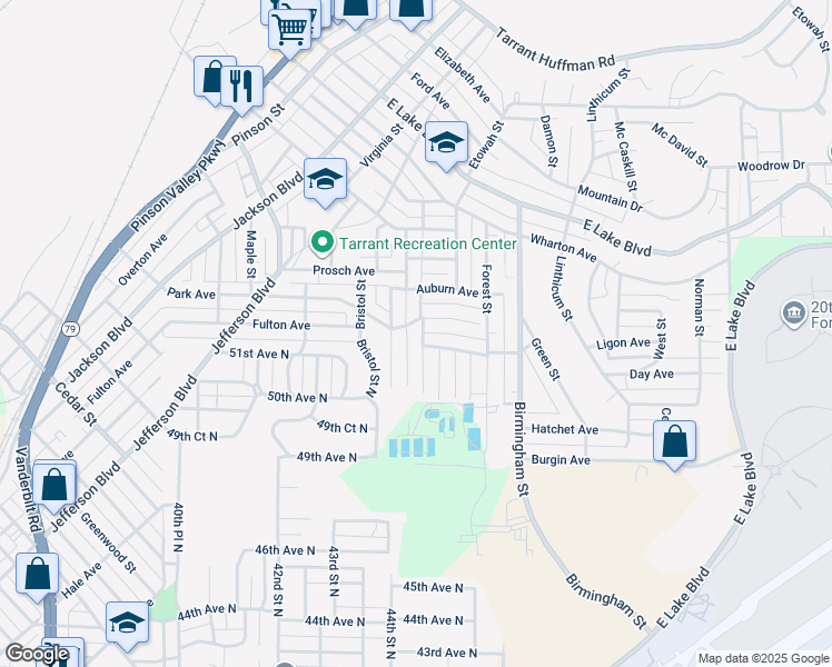 map of restaurants, bars, coffee shops, grocery stores, and more near 1060 Waverly Street in Birmingham