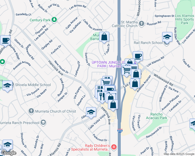 map of restaurants, bars, coffee shops, grocery stores, and more near 24850 Hancock Avenue in Murrieta