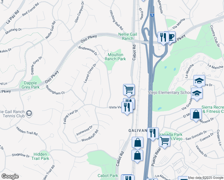 map of restaurants, bars, coffee shops, grocery stores, and more near 26742 Bridlewood Drive in Laguna Hills