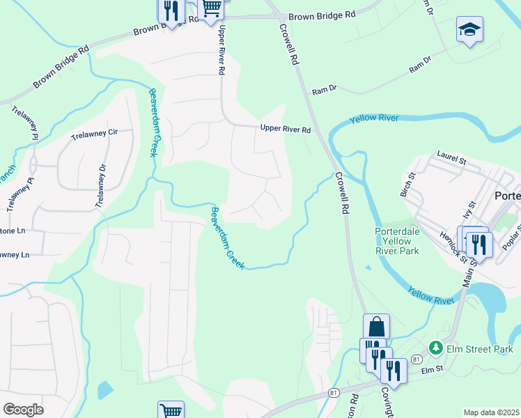 map of restaurants, bars, coffee shops, grocery stores, and more near 15 Cory Court in Covington