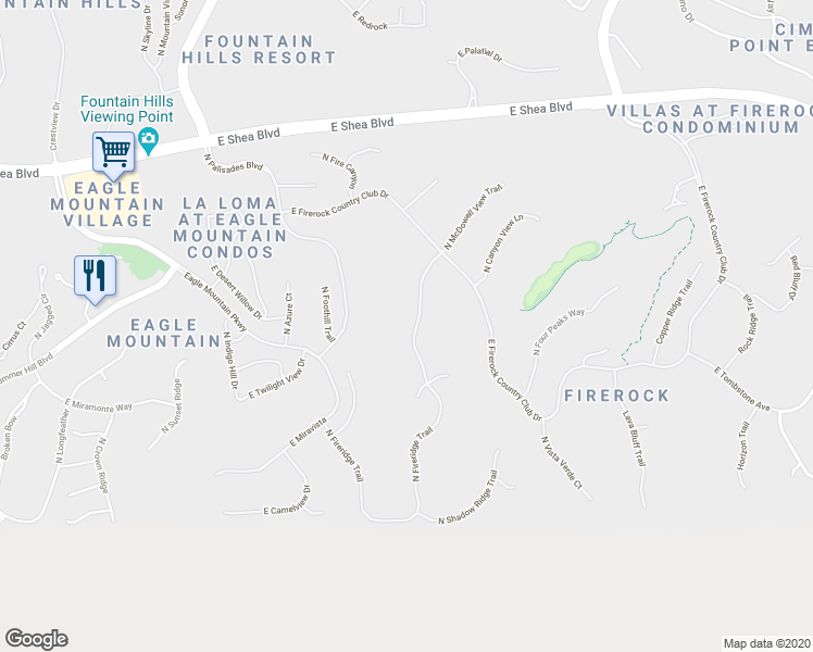 map of restaurants, bars, coffee shops, grocery stores, and more near 9720 North Fireridge Trail in Fountain Hills