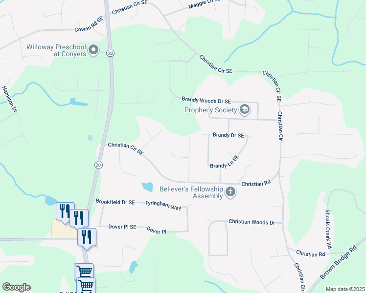 map of restaurants, bars, coffee shops, grocery stores, and more near 4271 Village Green Circle West in Conyers