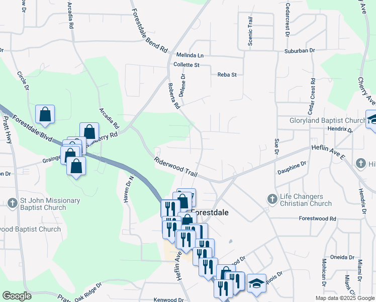 map of restaurants, bars, coffee shops, grocery stores, and more near 376 Clinton Street in Birmingham