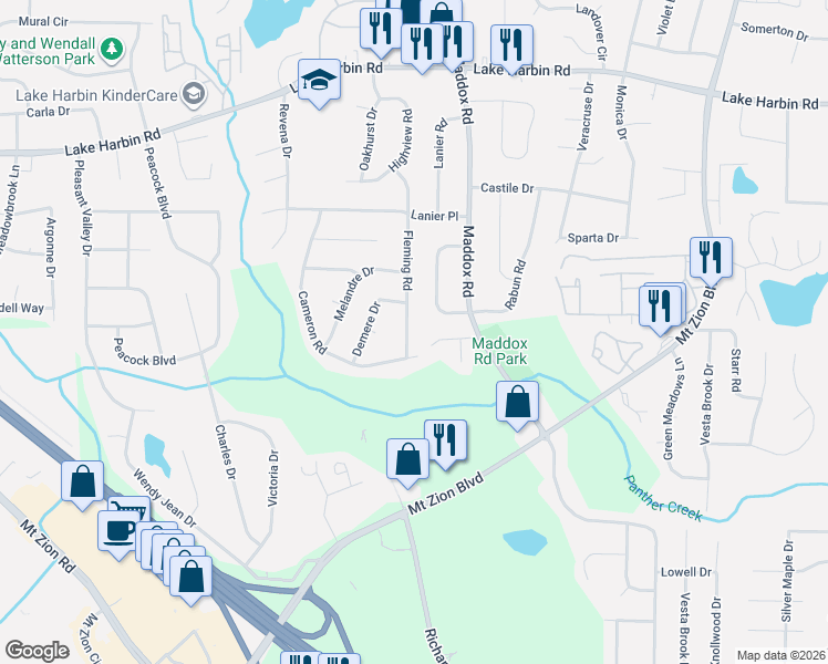 map of restaurants, bars, coffee shops, grocery stores, and more near 6612 Fleming Road in Morrow
