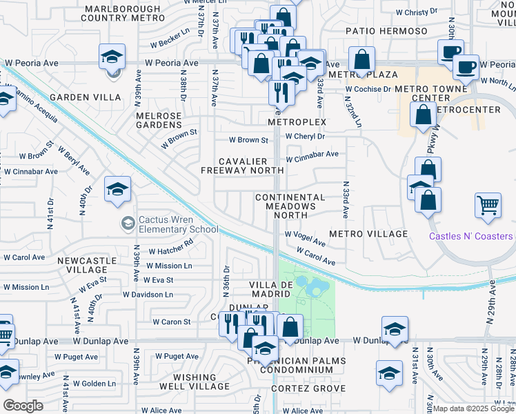 map of restaurants, bars, coffee shops, grocery stores, and more near 9635 North 35th Lane in Phoenix