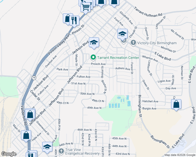 map of restaurants, bars, coffee shops, grocery stores, and more near 1389 Fulton Avenue in Birmingham