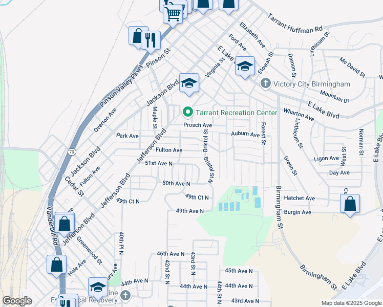 map of restaurants, bars, coffee shops, grocery stores, and more near 1389 Fulton Avenue in Birmingham