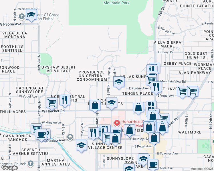 map of restaurants, bars, coffee shops, grocery stores, and more near 9632 North 2nd Street in Phoenix