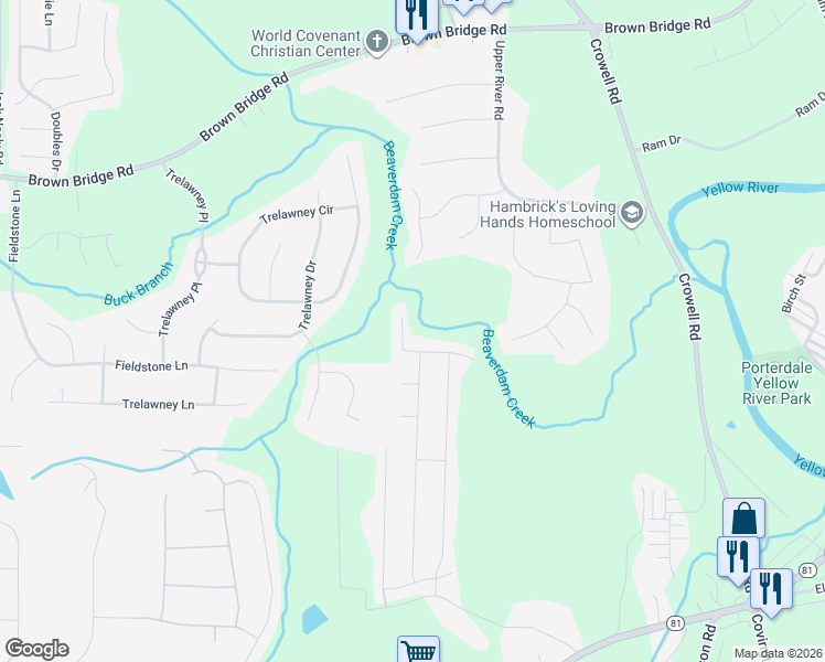 map of restaurants, bars, coffee shops, grocery stores, and more near 470 Mincy Way in Covington