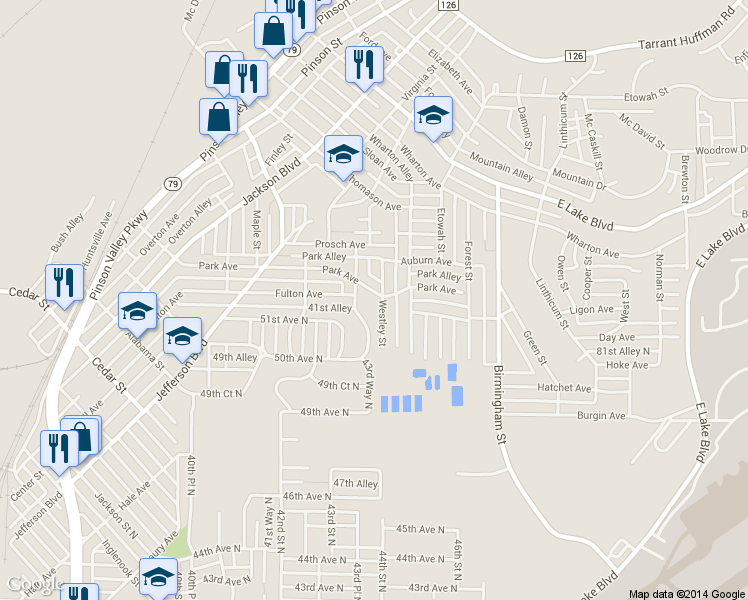 map of restaurants, bars, coffee shops, grocery stores, and more near 1399 Park Avenue in Birmingham