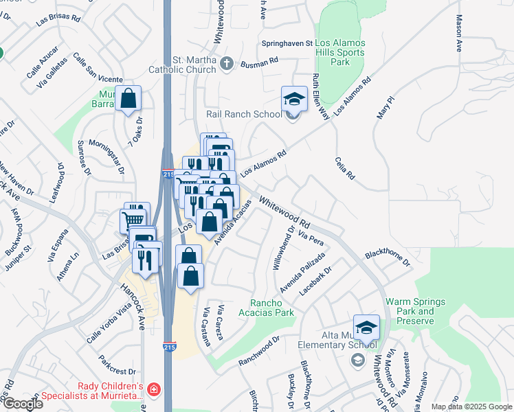 map of restaurants, bars, coffee shops, grocery stores, and more near 25104 Vista Oriente in Murrieta