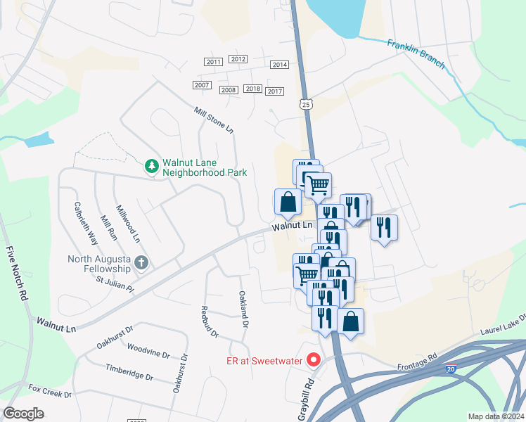 map of restaurants, bars, coffee shops, grocery stores, and more near 135 Haley Drive in North Augusta