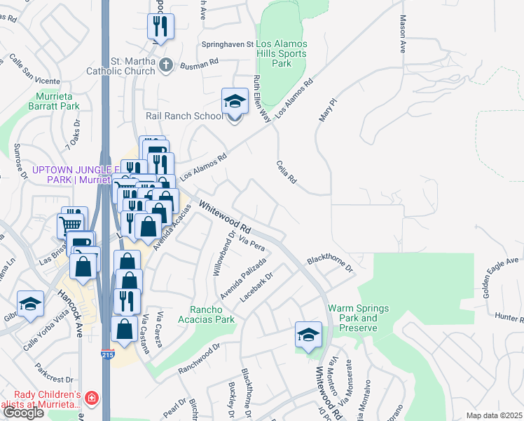 map of restaurants, bars, coffee shops, grocery stores, and more near 39270 Corte Pluma in Murrieta