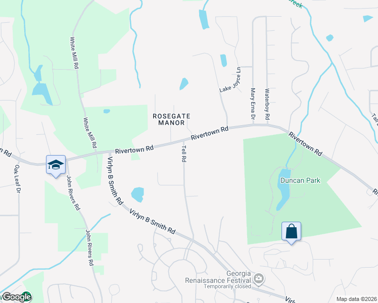 map of restaurants, bars, coffee shops, grocery stores, and more near 6740 Tell Road in Fairburn