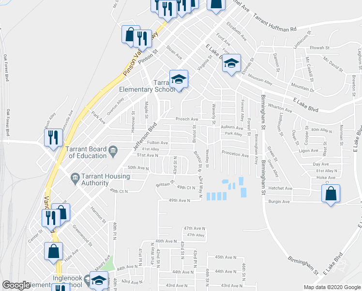 map of restaurants, bars, coffee shops, grocery stores, and more near 1389 Fulton Avenue in Birmingham