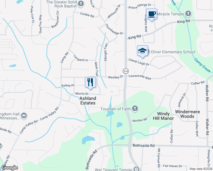 map of restaurants, bars, coffee shops, grocery stores, and more near 1716 Shirburn Circle in Riverdale