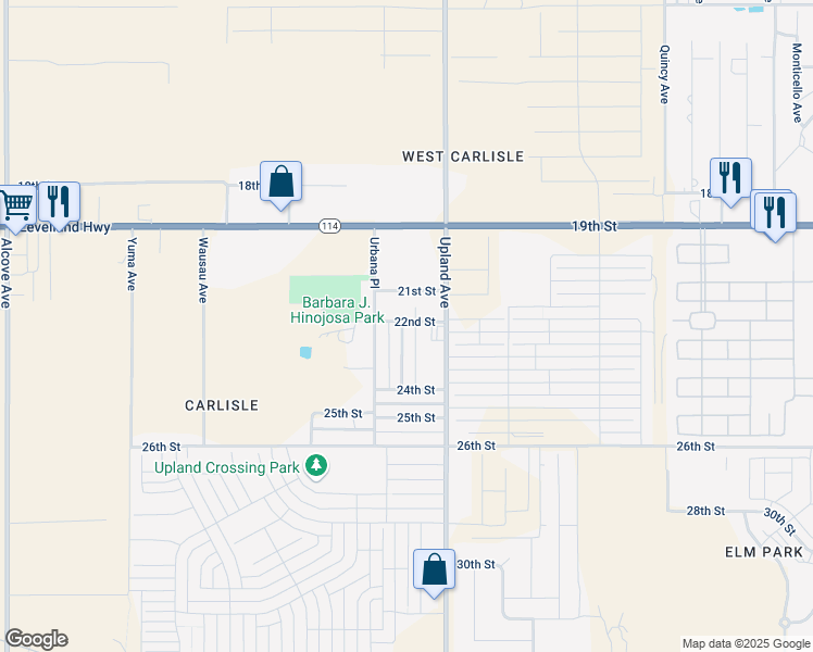 map of restaurants, bars, coffee shops, grocery stores, and more near 2201 Urbana Avenue in Lubbock
