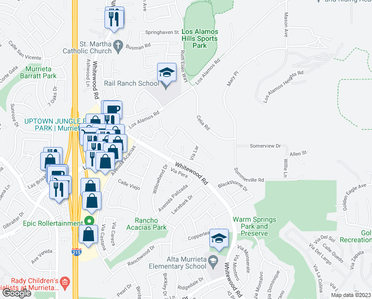 map of restaurants, bars, coffee shops, grocery stores, and more near 39270 Corte Pluma in Murrieta