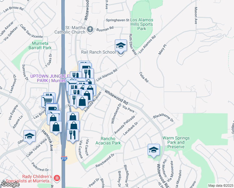 map of restaurants, bars, coffee shops, grocery stores, and more near 39317 Vía Sonrisa in Murrieta