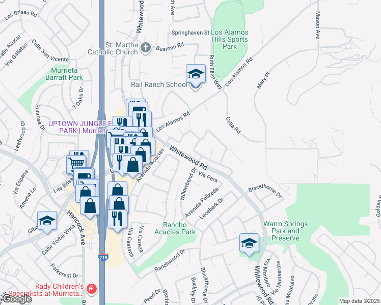 map of restaurants, bars, coffee shops, grocery stores, and more near 39317 Vía Sonrisa in Murrieta