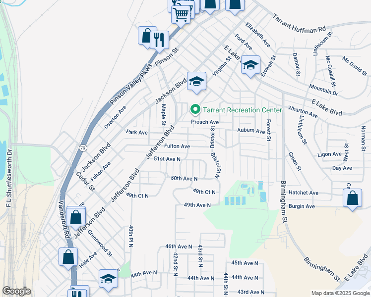 map of restaurants, bars, coffee shops, grocery stores, and more near 1353 Fulton Avenue in Birmingham