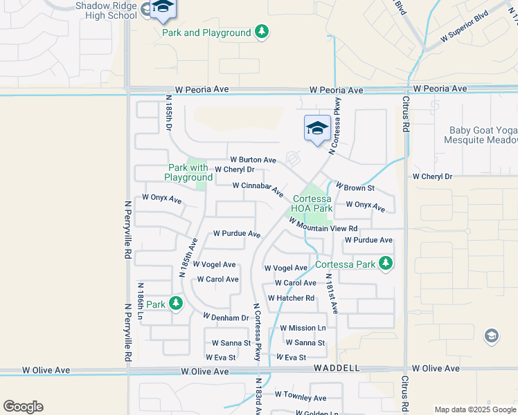 map of restaurants, bars, coffee shops, grocery stores, and more near 18307 West Onyx Avenue in Waddell