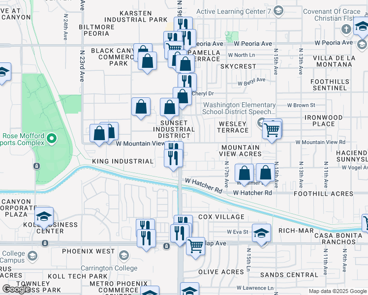 map of restaurants, bars, coffee shops, grocery stores, and more near 9645 North 19th Avenue in Phoenix