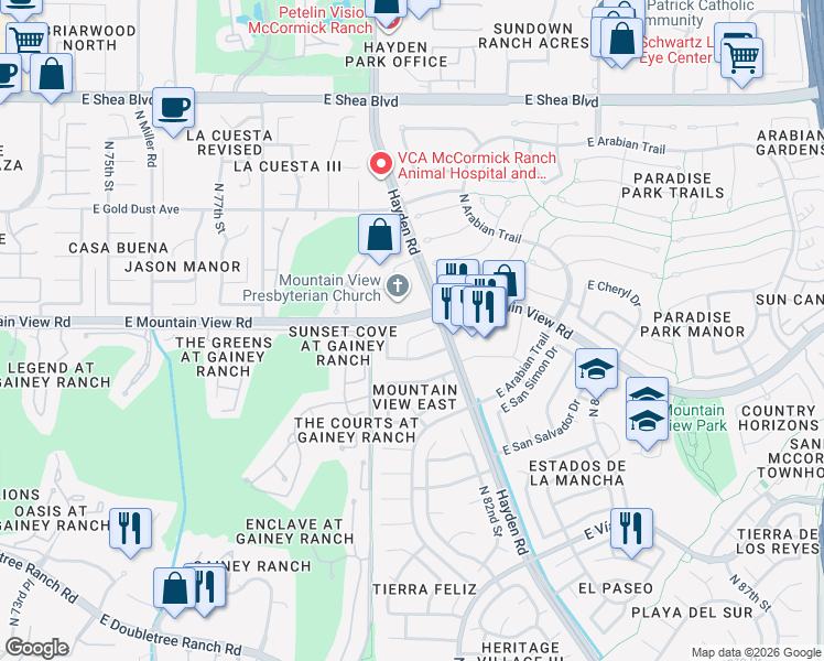 map of restaurants, bars, coffee shops, grocery stores, and more near 8054 East Del Trigo in Scottsdale