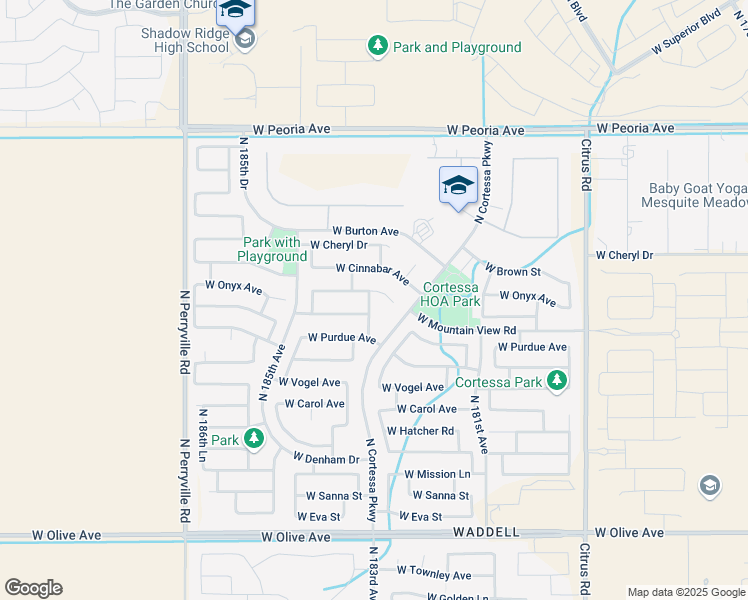 map of restaurants, bars, coffee shops, grocery stores, and more near 18307 West Onyx Avenue in Waddell