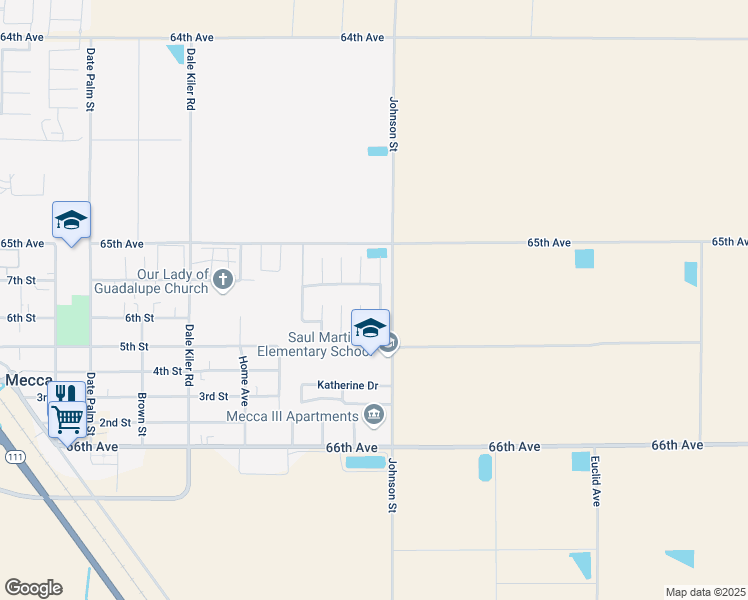 map of restaurants, bars, coffee shops, grocery stores, and more near 65283 Donovan Circle in Mecca
