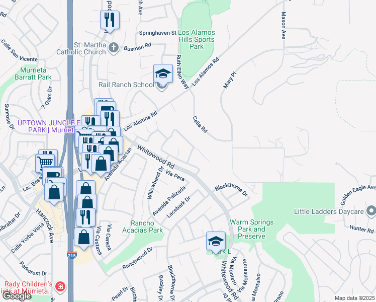 map of restaurants, bars, coffee shops, grocery stores, and more near 39235 Vía Lar in Murrieta