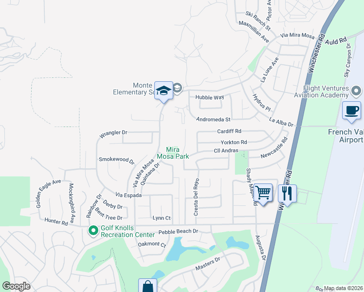 map of restaurants, bars, coffee shops, grocery stores, and more near 37601 Early Lane in Murrieta