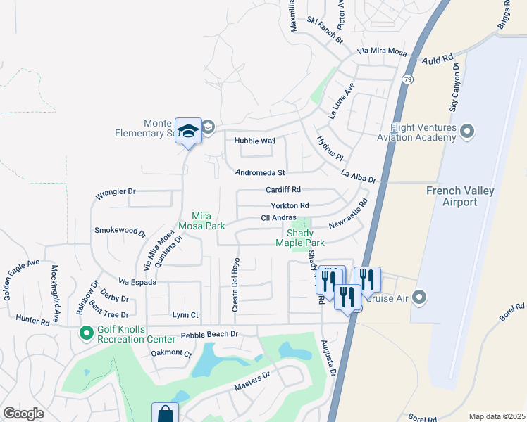 map of restaurants, bars, coffee shops, grocery stores, and more near 29623 Yorkton Road in Murrieta