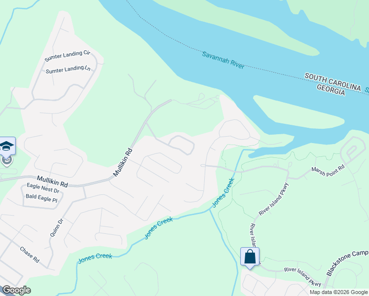 map of restaurants, bars, coffee shops, grocery stores, and more near 1127 Hunters Cove in Evans