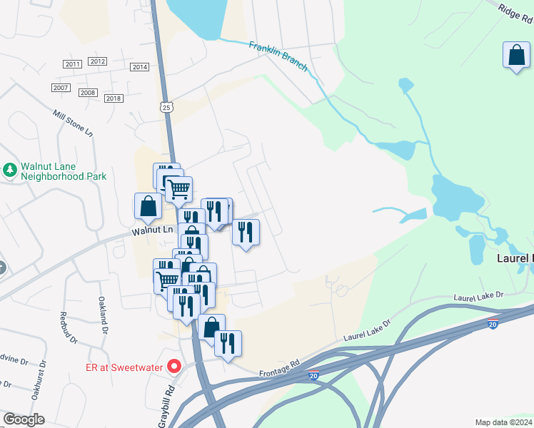 map of restaurants, bars, coffee shops, grocery stores, and more near 10 Walnut Lane in North Augusta