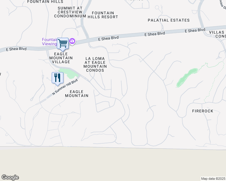 map of restaurants, bars, coffee shops, grocery stores, and more near 9725 North Azure Court in Fountain Hills