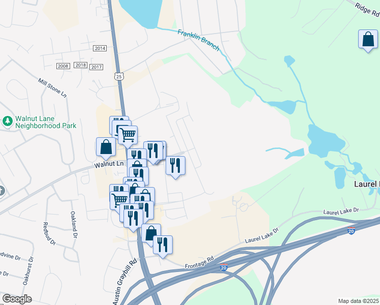 map of restaurants, bars, coffee shops, grocery stores, and more near 120 Merovan Drive in North Augusta