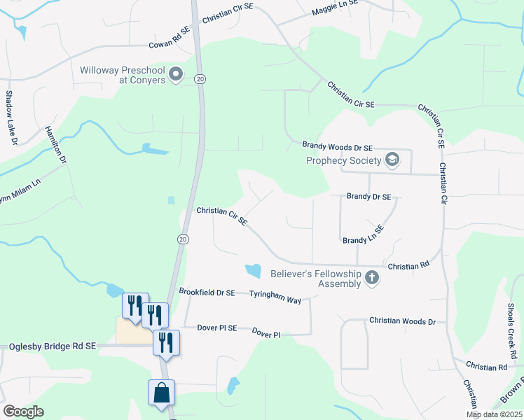 map of restaurants, bars, coffee shops, grocery stores, and more near 4284 Village Green Circle West in Conyers