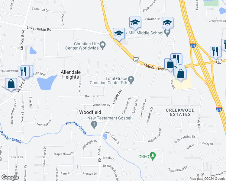 map of restaurants, bars, coffee shops, grocery stores, and more near 6583 Amity Court in Rex