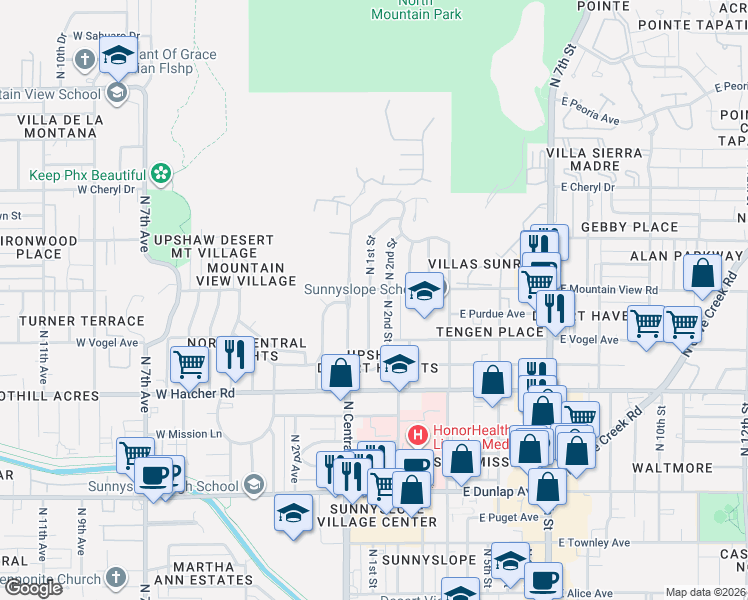 map of restaurants, bars, coffee shops, grocery stores, and more near 9632 North 2nd Street in Phoenix