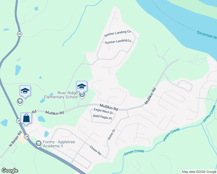 map of restaurants, bars, coffee shops, grocery stores, and more near 4196 Aerie Circle in Evans