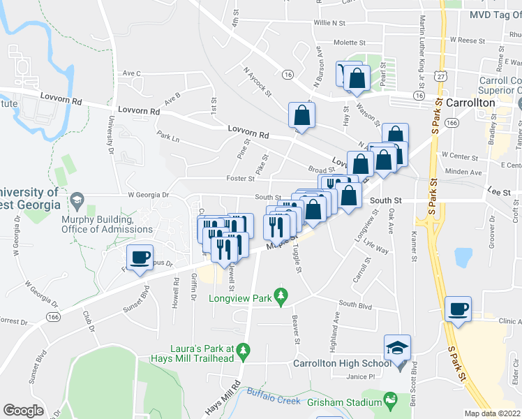 map of restaurants, bars, coffee shops, grocery stores, and more near 617 Burson Avenue in Carrollton