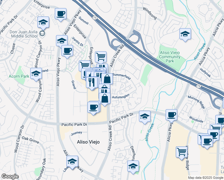 map of restaurants, bars, coffee shops, grocery stores, and more near in Aliso Viejo