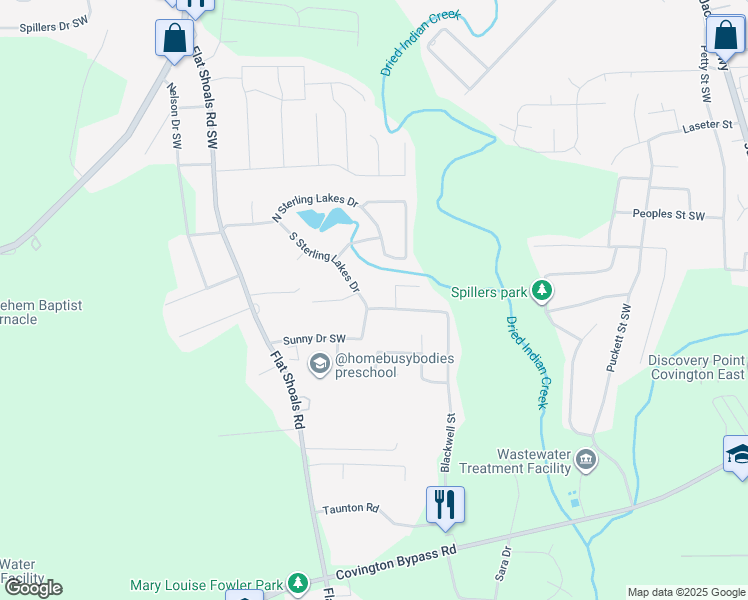 map of restaurants, bars, coffee shops, grocery stores, and more near 9102 South Sterling Lakes Drive in Covington