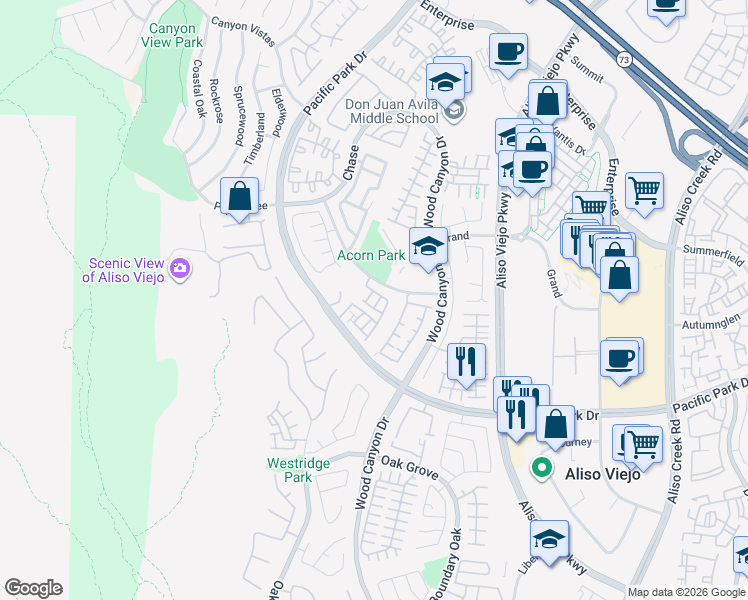 map of restaurants, bars, coffee shops, grocery stores, and more near 9 Mosaic in Aliso Viejo